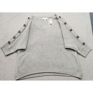 Misia Sweater Womens 2X Gray Knit Curvy Dolman Button Sleeve Round Neck Pullover